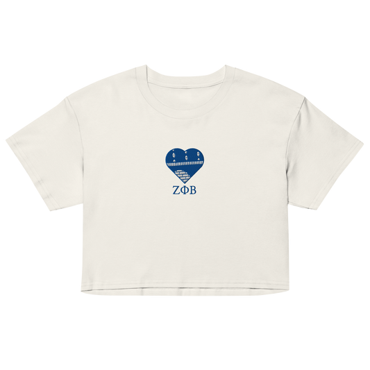 Zeta Phi Beta crop top in ecru with Ankara heart embroidery