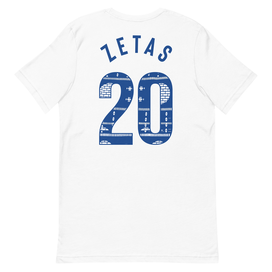 Back view of white Zeta Phi Beta t-shirt with Ankara 20 graphic